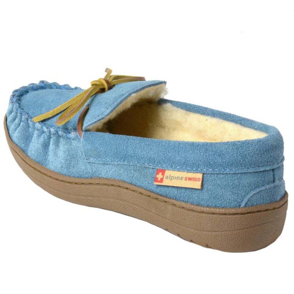 Alpine Swiss Sabine Womens Suede Shearling Moccasin Slippers House Shoes Slip On - Picture 9 of 9